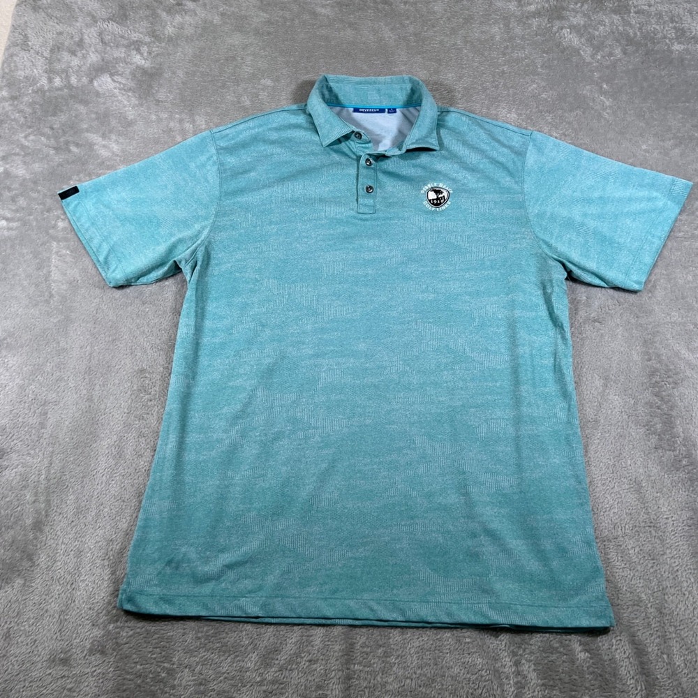 Devereux Polo Shirt Mens Large Blue Golf Pebble Beach Performance Wicking